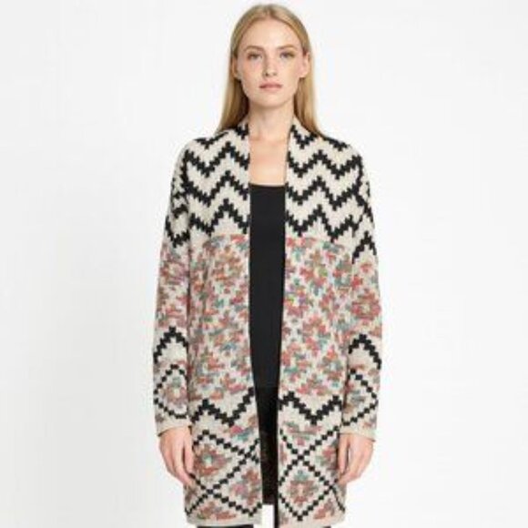 Debut Open Long Cardigan Size Small Southwester Chevron Boho Hippie Festival - Picture 1 of 8